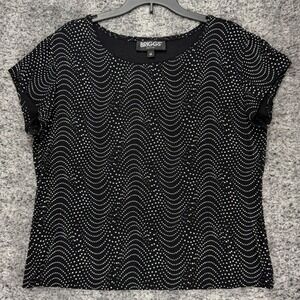 Briggs New York Womens Petite Medium Polka Dot Wave Short Sleeve Black White Top